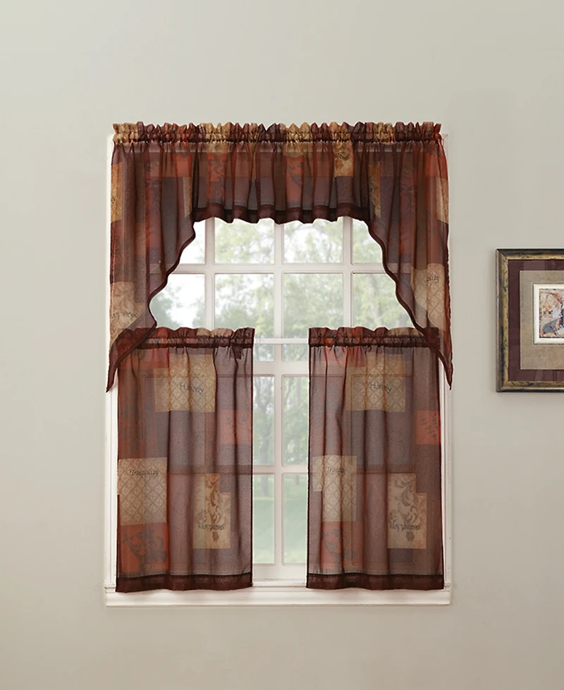 Eden Inspirational Patchwork Semi-Sheer Rod Pocket Kitchen Curtain Valance