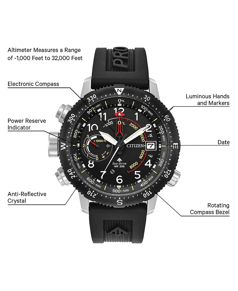 Citizen Eco-Drive Men's Promaster Altichron Black Rubber Strap Watch 46mm