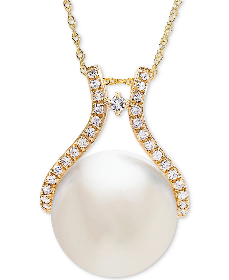 Honora Cultured Ming Pearl (13mm) & Diamond (1/5 ct. t.w.) Pendant Necklace in 14k Gold