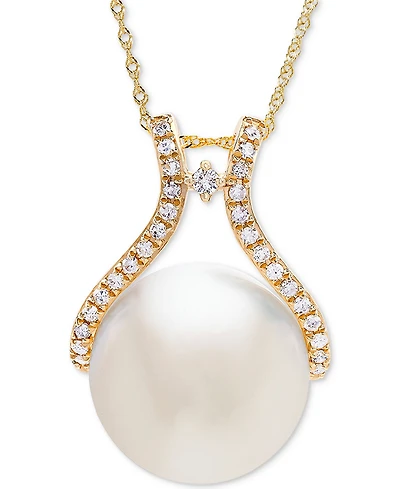 Honora Cultured Ming Pearl (13mm) & Diamond (1/5 ct. t.w.) Pendant Necklace in 14k Gold