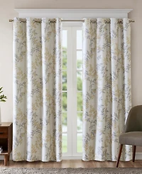 SunSmart Julie Botanical Blackout Curtain Panel for Bedroom, Grommet Top Single Living Room, Width 50 length 95 inches, Yellow Window Pane