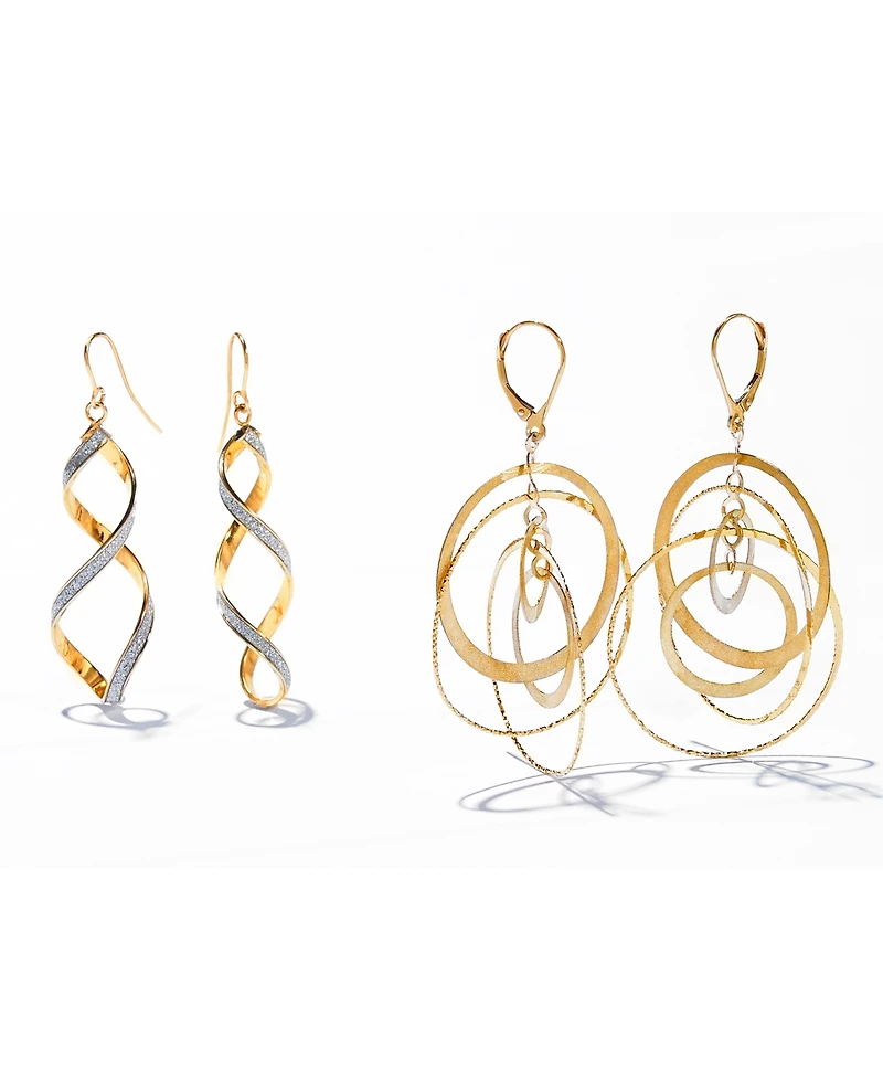 Italian Gold Glitter Twist Drop Earrings in 14k Gold