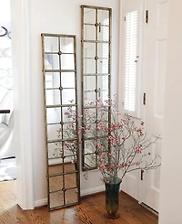 Distressed Rectangle Metal Framed Windowpane Wall Mirror, Gold-Tone