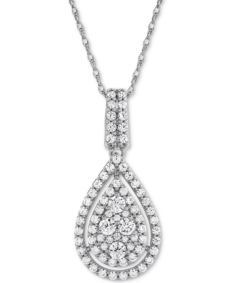 Diamond Pave Teardrop 18" Pendant Necklace (1 ct. t.w.) in 14k White Gold