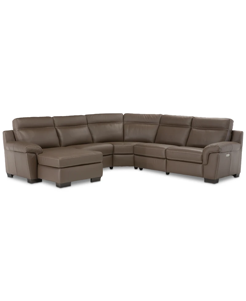 Closeout! Julius Ii 5-Pc. Leather Chaise Sectional Sofa With 1 Power Recliner, Headrest & Usb Outlet, Created for Macy's