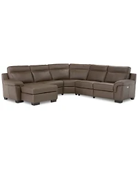 Closeout! Julius Ii 5-Pc. Leather Chaise Sectional Sofa With 1 Power Recliner, Headrest & Usb Outlet, Created for Macy's