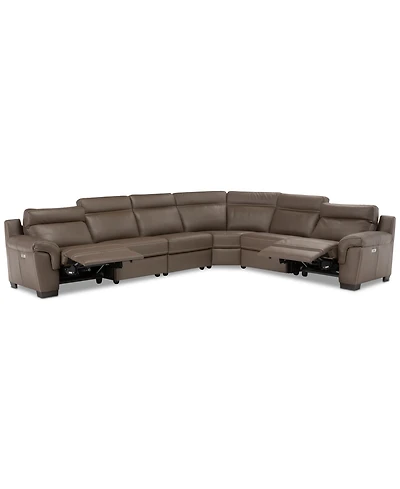 Closeout! Julius 150" Ii 6-Pc. Leather Sectional Sofa With 2 Power Recliners, Power Headrests & Usb Power Outlet, Created for Macy's