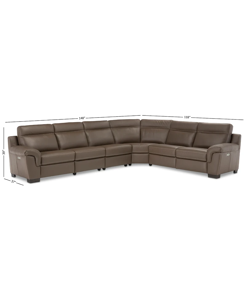 Closeout! Julius 150" Ii 6-Pc. Leather Sectional Sofa With 2 Power Recliners, Power Headrests & Usb Power Outlet, Created for Macy's