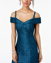 R & M Richards Off-The-Shoulder Lace Gown
