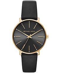 Michael Kors Women's Pyper Black Leather Strap Watch 38mm