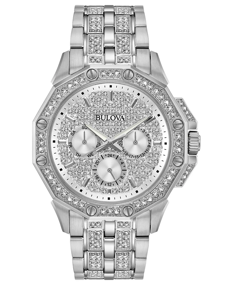 Bulova Men's Stainless Steel & Crystal-Accent Bracelet Watch 41.5mm