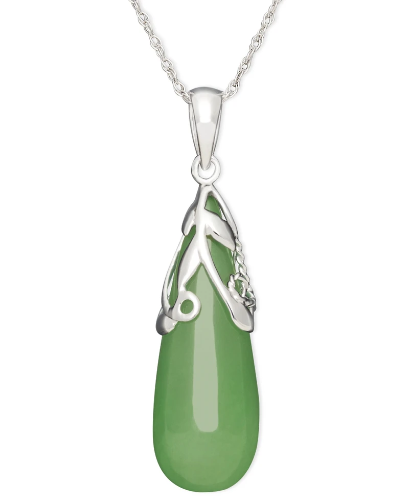 Dyed Jade Leaf Top Teardrop Pendant Set in Sterling Silver
