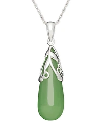 Dyed Jade Leaf Top Teardrop Pendant Set in Sterling Silver