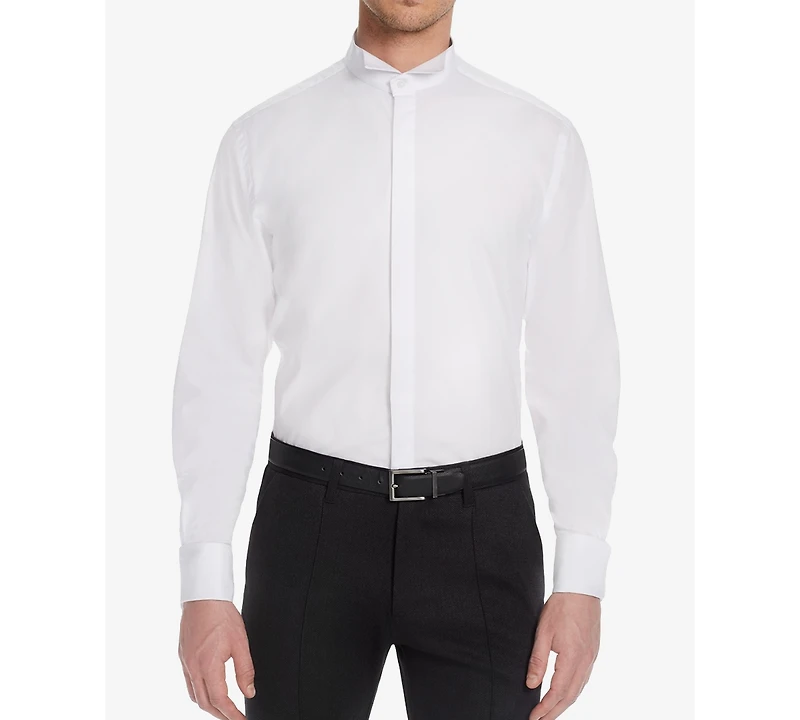 Michelsons of London Men's Classic/Regular Fit Stretch Solid Wing Collar French Cuff Tuxedo Shirt