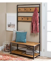 72" Industrial Metal and Wood Hall Tree - Rustic Oak