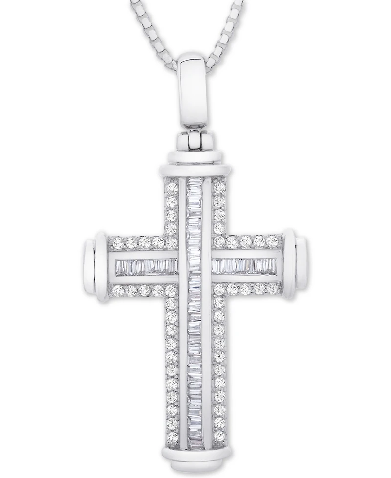 Men's Diamond Cross 22" Pendant Necklace (1 ct. t.w.) in Sterling Silver