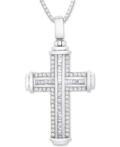 Men's Diamond Cross 22" Pendant Necklace (1 ct. t.w.) in Sterling Silver