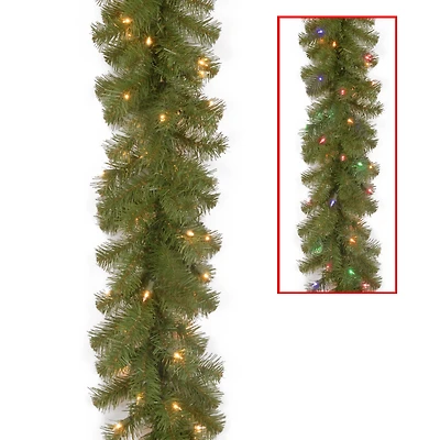 National Tree 9' x 10" North Valley Spruce Garland with 50 Battery Operated Dual Led Lights