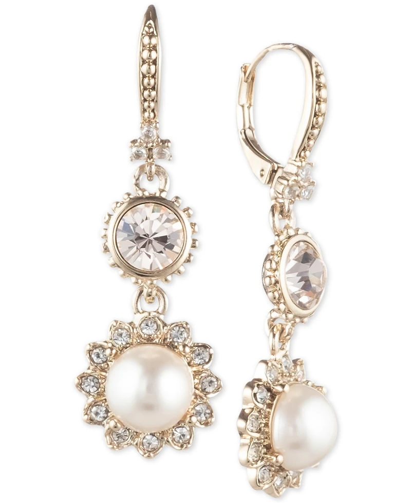 Marchesa Gold-Tone Imitation Pearl & Crystal Drop Earrings