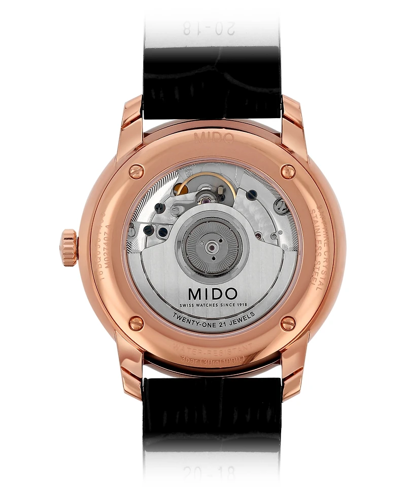 Mido Men's Swiss Automatic Baroncelli Iii Heritage Black Leather Strap Watch 39mm