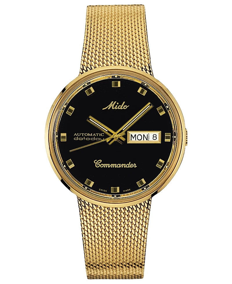 Mido Men's Swiss Automatic Commander Classic Gold-Tone Pvd Stainless Steel Mesh Bracelet Watch 37mm