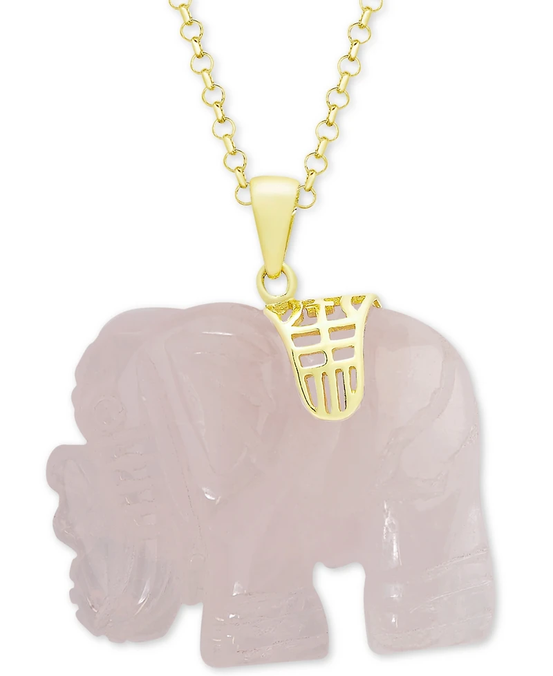 Rose Quartz (27mm) Elephant 18" Pendant Necklace in 18k Gold-Plated Sterling Silver