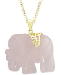 Rose Quartz (27mm) Elephant 18" Pendant Necklace in 18k Gold-Plated Sterling Silver