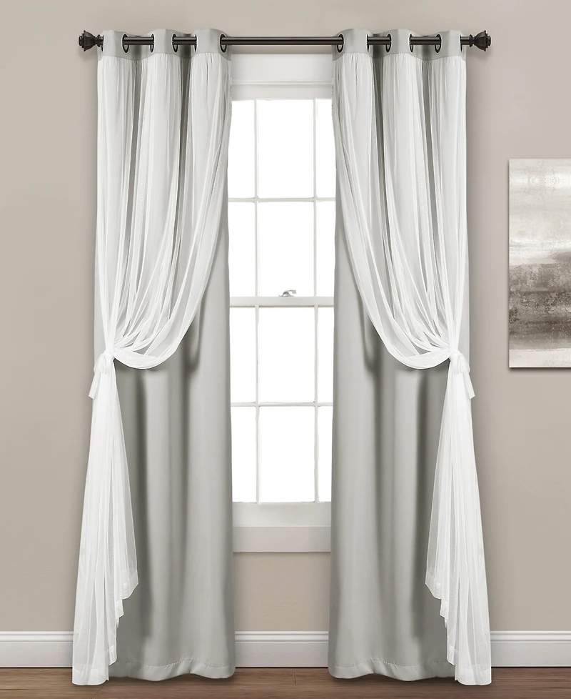 Solid and Sheer Layered 38" x 84" Blackout Curtain Set