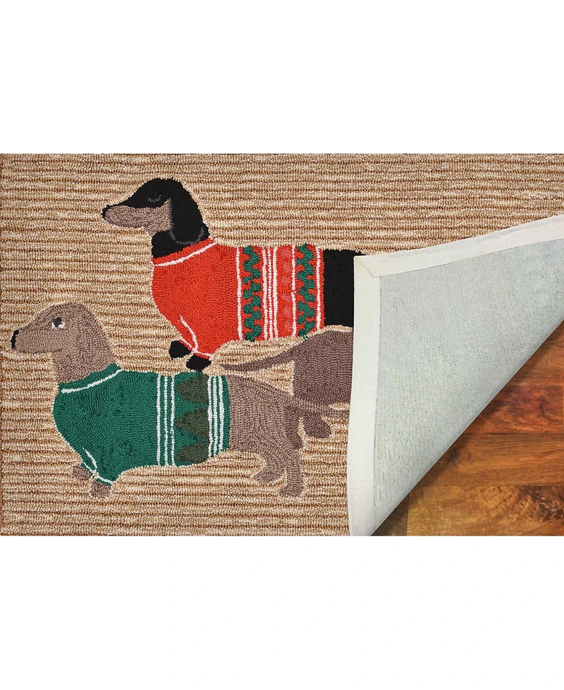 Liora Manne Front Porch Indoor/Outdoor Holiday Hounds Neutral 2'6" x 4' Area Rug