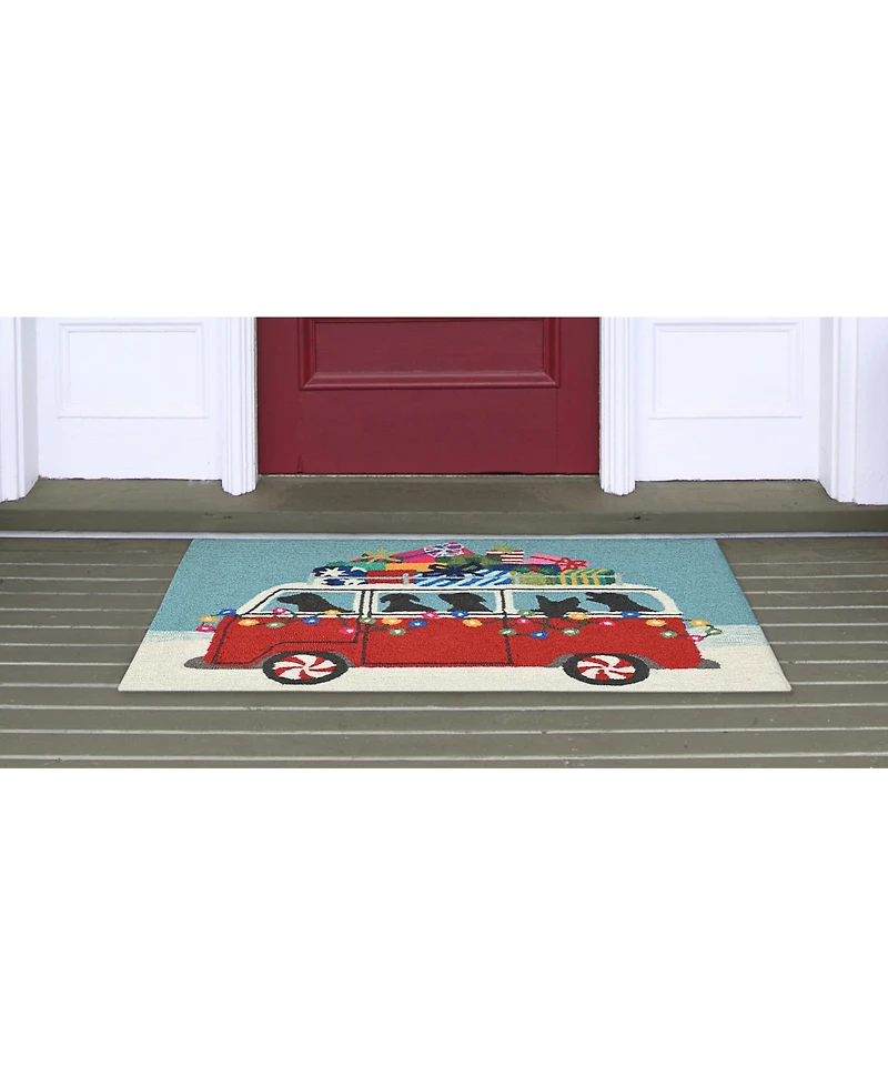 Liora Manne Front Porch Indoor/Outdoor Happy Howlidays Red 2' x 3' Area Rug