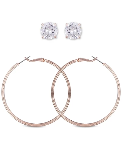 Guess Rose Gold-Tone 2-Pc. Set Crystal Stud & Hoop Earrings