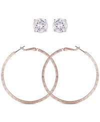 Guess Rose Gold-Tone 2-Pc. Set Crystal Stud & Hoop Earrings