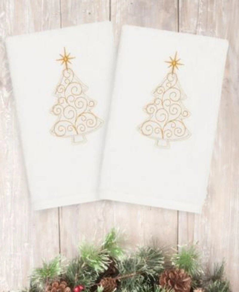 Linum Home Christmas Tree Scroll 100 Turkish Cotton Hand Towel