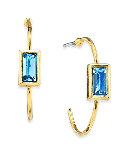 2028 14K Gold-tone Square Crystal Open Hoop Stainless Steel Post Small Earrings