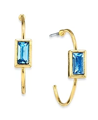 2028 14K Gold-tone Square Crystal Open Hoop Stainless Steel Post Small Earrings
