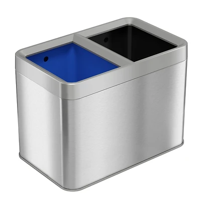 5.3 Gallon / 20 Liter Dual Compartment Stainless Steel Open Top Kitchen Trash Can & Recycle Bin Combo