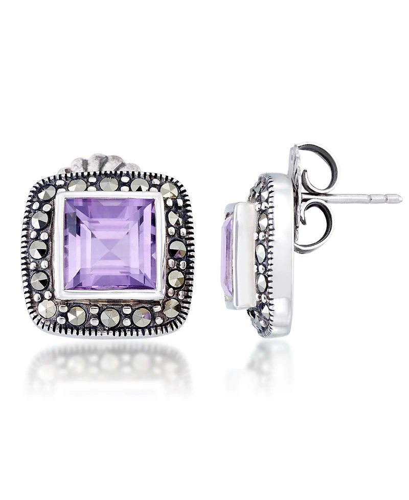 Amethyst (4 ct. t.w.) & Marcasite Square Earrings in Sterling Silver