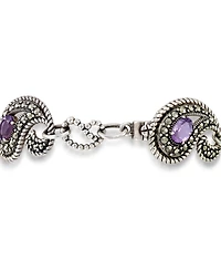 Amethyst (1-3/4 ct. t.w.), Garnet (1-3/4 ct. t.w) & Marcasite Paisley Link Bracelet in Sterling Silver