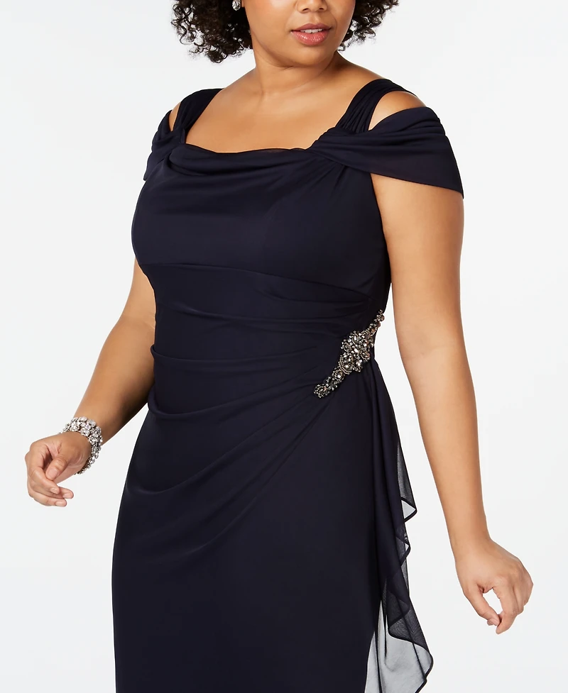 Alex Evenings Plus Size Embellished Cold-Shoulder Gown