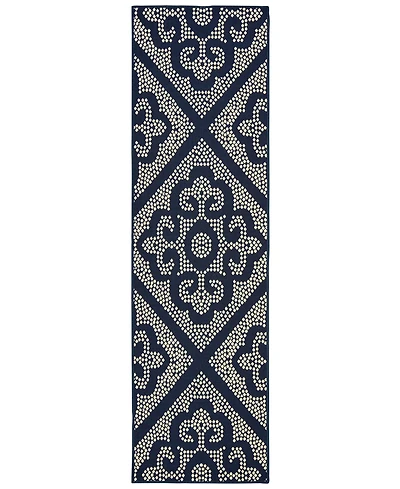 Oriental Weavers Marina 3804B Navy/Ivory 2'3" x 7'6" Indoor/Outdoor Runner Area Rug