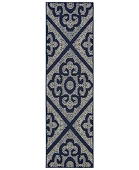 Oriental Weavers Marina 3804B Navy/Ivory 2'3" x 7'6" Indoor/Outdoor Runner Area Rug