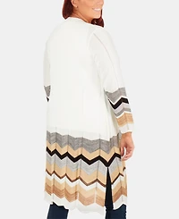 Ny Collection Plus Chevron-Striped Duster Cardigan