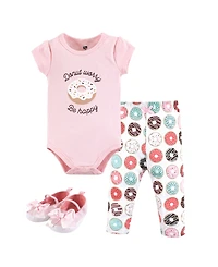 Hudson Baby Girls Cotton Comfort 3Pk Bodysuit, Pants, and Shoes