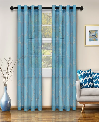 Superior Moroccan Geometric Trellis Semi-Sheer Window Curtain Panel Set