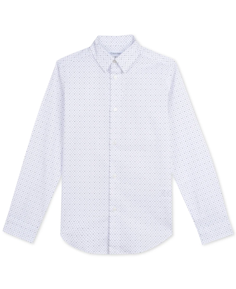 Calvin Klein Big Boys Slim-Fit Stretch Logo Dot-Print Dress Shirt