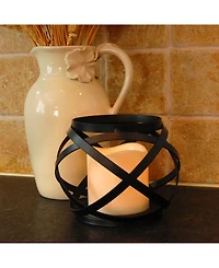 Lumabase Warm Black Banded Metal Lantern with Led Candle