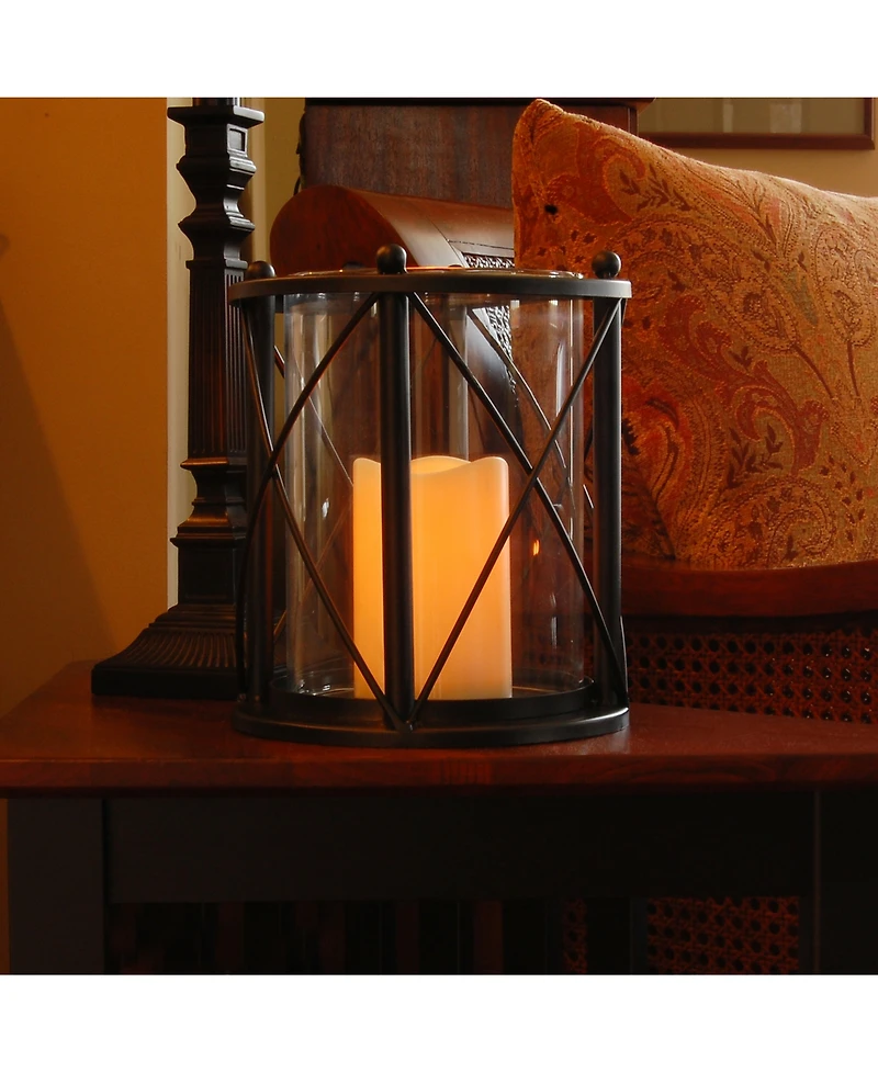 Lumabase Black Round Criss Cross Metal Lantern with Led Candle