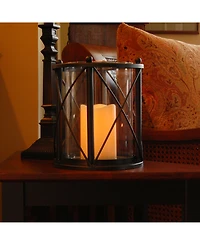 Lumabase Black Round Criss Cross Metal Lantern with Led Candle