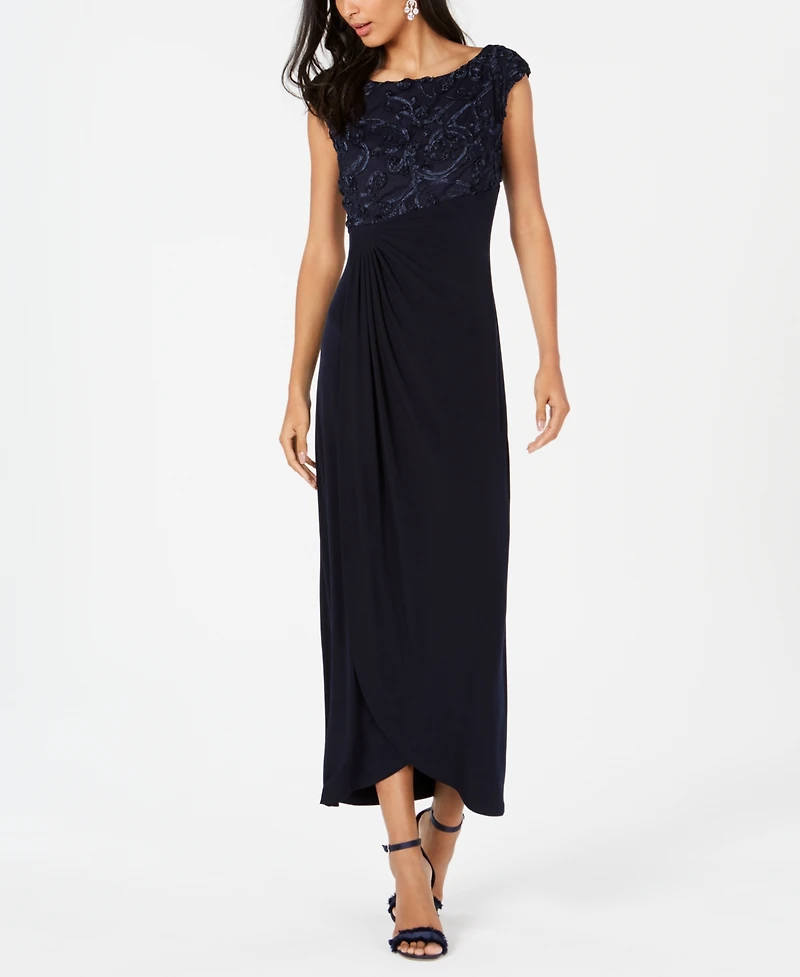 Connected Soutache Faux-Wrap Gown