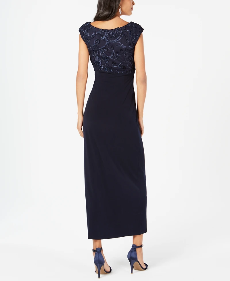 Connected Soutache Faux-Wrap Gown